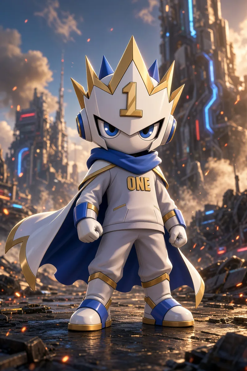 $ONE hero standing amid a battle-scarred city