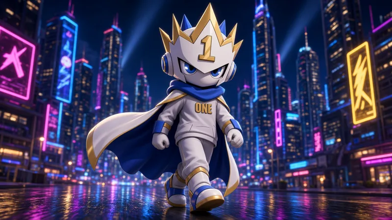 $ONE walking through a neon city