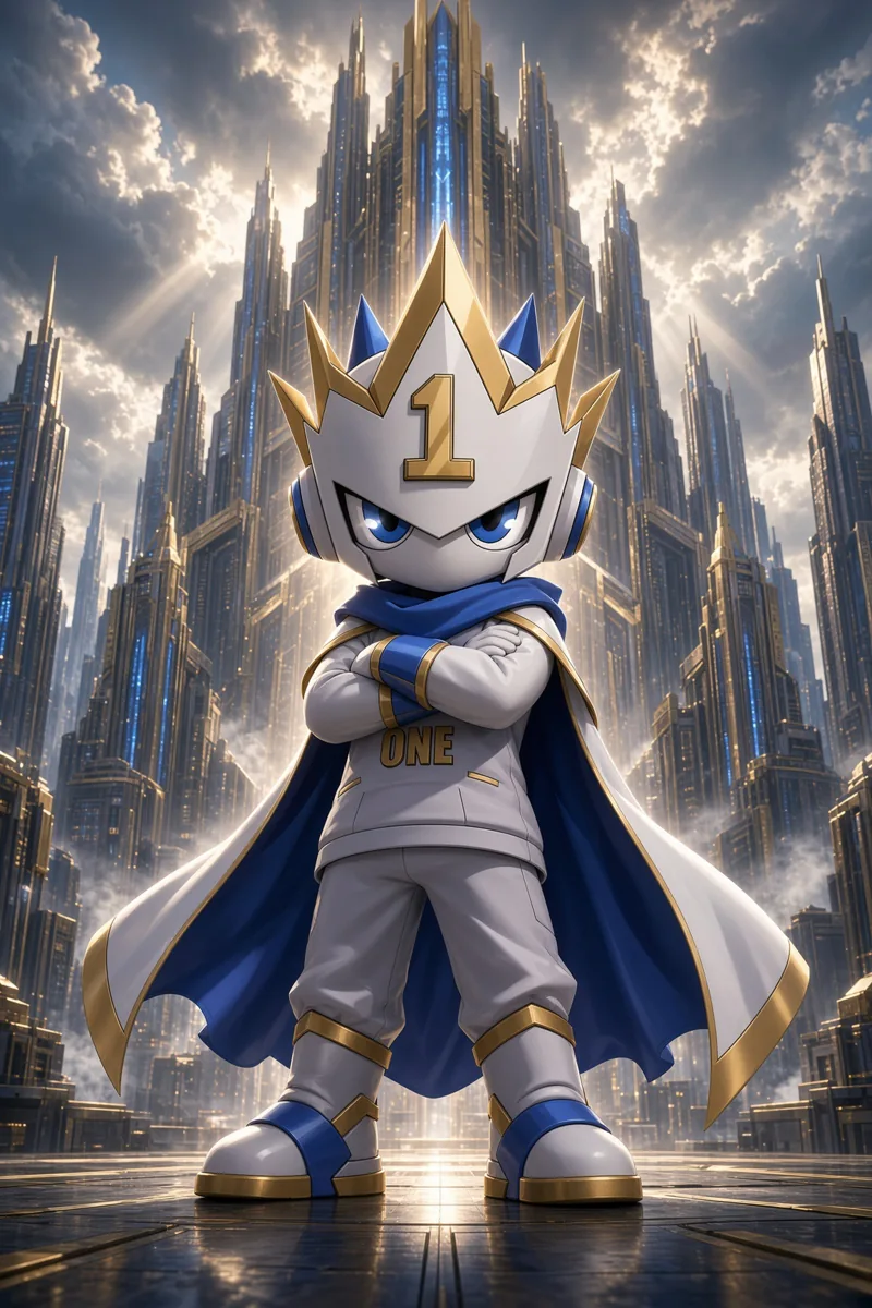 $ONE standing before a towering golden city